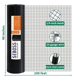 SEBOSS Black Hardware Cloth 1/4 inch 48 x 100 Ft 23-Gauge, Vinyl Coating Chicken Wire Fencing, Chicken Wire Mesh Roll, Garden Fencing and Durable Outdoor Wire Cloth Applications