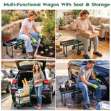 Rolling Garden Cart with Seat, Metal Garden Work Seat with 360° Swivel Wheels, Storage Basket, Workbench, and Tool Bag, Upgraded Heavy Duty Gardening Wagon and Stool for Seniors