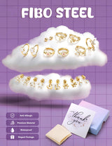 Hypoallergenic Screw Back Earrings for Girls Women - Surgical Steel 14K Gold Plated Cute Toddler Little Girl Kids Earrings for Sensitive Ears Heart CZ Flower Stud Hoop Earring Sets 10 Pairs