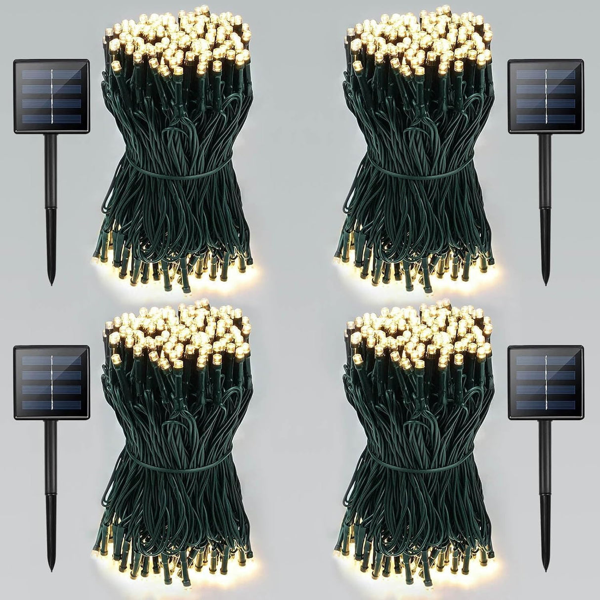 4 Pack Total 800 LED Solar Christmas Lights Outdoor, Solar String Lights for Outside with 8 Modes, Waterproof Green Wire Solar Powered Tree Light for Xmas Party Yard Garden Decorations (Warm White)