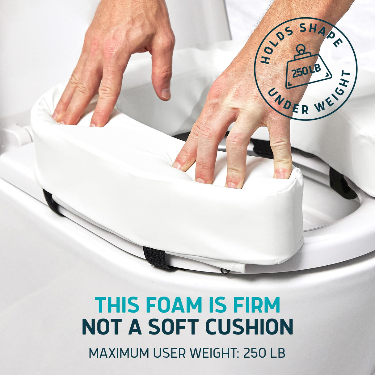 Lunderg Padded Toilet Seat Riser for Seniors - Adds 3 inches. Universal Fit - FIRM Raised Toilet Seat Cushion with High-Density Foam for Enhanced Comfort & Elevation. Post-Surgery Must have (White)