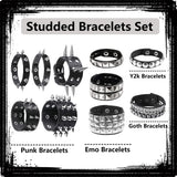 10 Pieces Studded Bracelet, Emo Spiked Bracelets Y2k Black Leather Rivet Punk Bracelet Rock Cuff Goth Bracelets Punk Accessories Halloween for Men Women