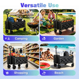 500LBS Heavy Duty Collapsible Wagon Cart with 360°Swivel Break for Beach