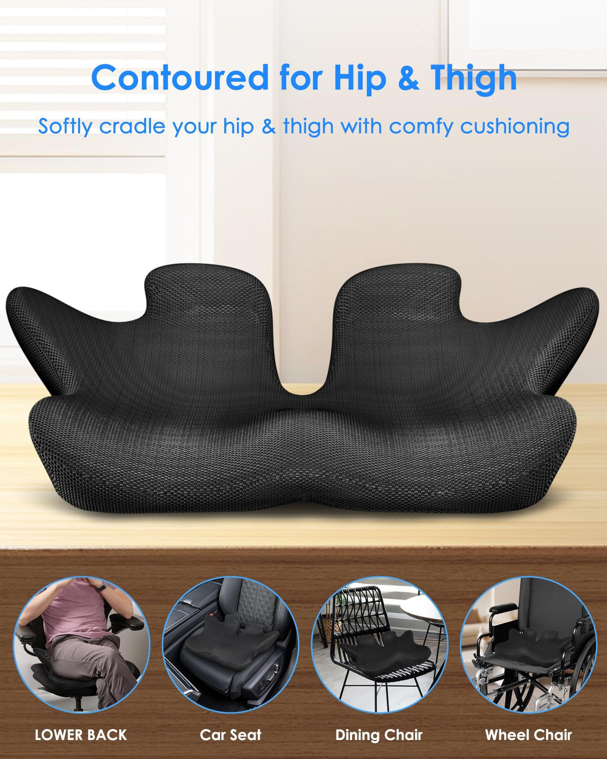 Extra Large Memory Foam Seat Cushion Thick for Long Sitting Office Chair Pressure Relief Tailbone Pain Relief Height Adjustable with Retaining Strap for Office, Gaming Chair, Car, Wheelchair