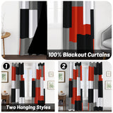 Tyrot Red Black 100% Blackout Curtains for Bedroom 84 inch Long 2 Panels Set Modern Abstract Geometric Black Out Living Room Curtains Christmas Red Thermal Room Darkening Window Drapes, 52Wx84L