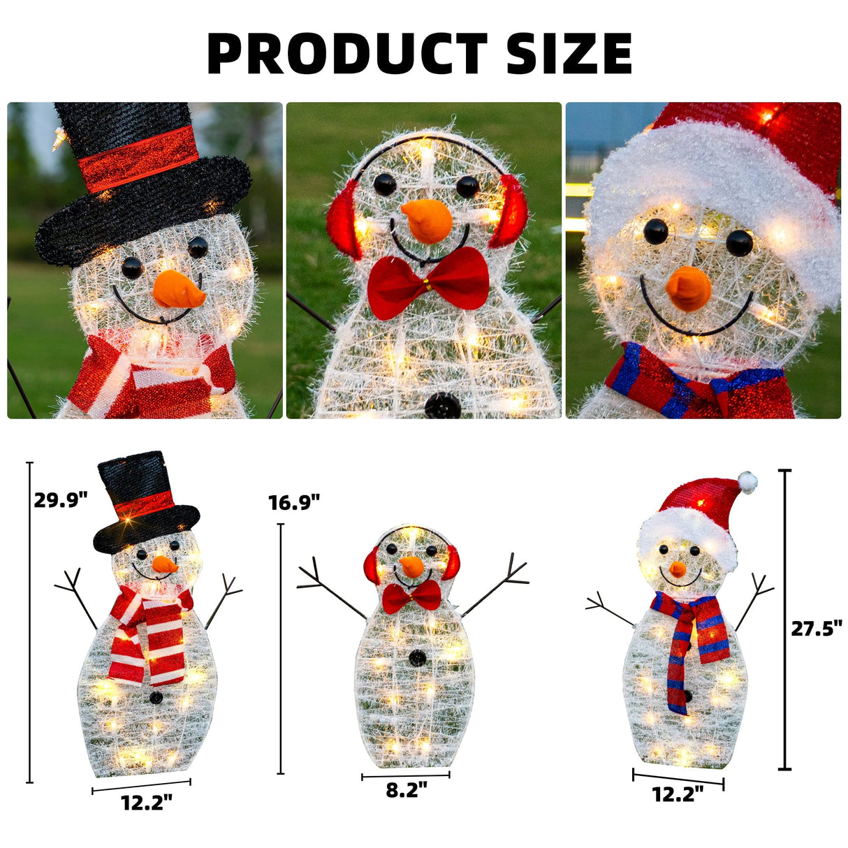 HOURLEEY Christmas Decoration 55 L Lighted Snowman Family Outdoor, 3-Piece Waterproof Plug in 2D Snowman for Yard Patio Lawn Garden Party Decor 20.5X9X29.5Inch-Large (Warm White)