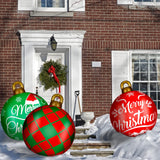 Jetec 4 Pcs 32 Inch Giant Inflatable Christmas Ball Large Xmas Inflatable Ornaments PVC Outdoor Holiday Blow Ball Outside Yard Lawn Porch Decorations(Mixed Red Green,Classic)