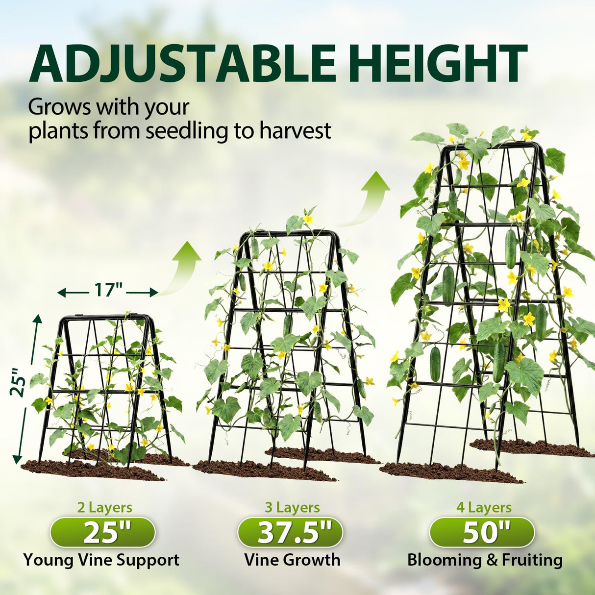 2 Pack 50" Tall A Frame Trellis for Climbing Plants Outdoor (50" X 17") – Heavy Duty Garden Adjustable Trellis, Metal Trellis for Cucumbers, Beans, Tomatoes, Grapes, and Vining Vegetables