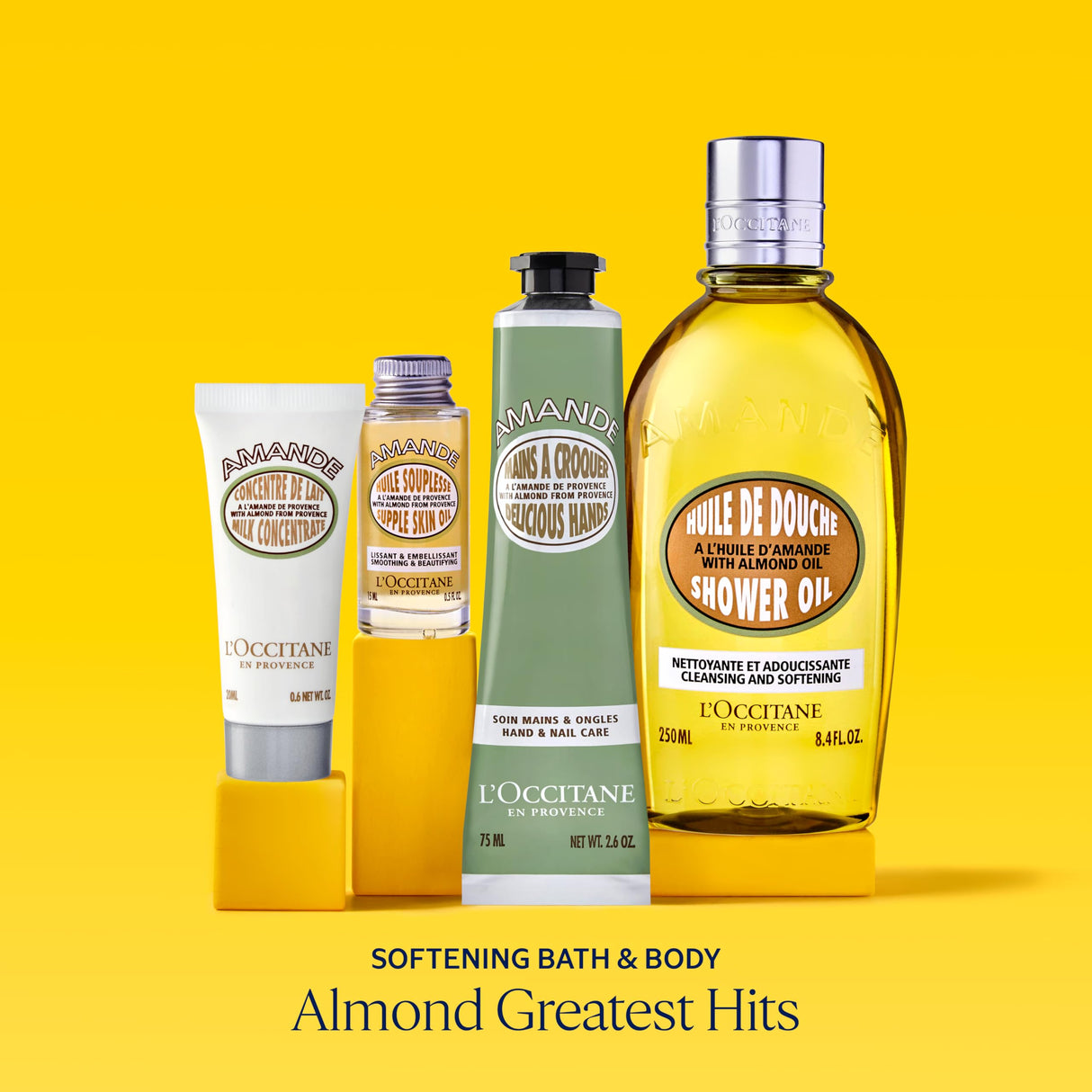 L'Occitane Almond Greatest Hits: Cleansing Shower & Supple Skin Oils, Moisturizer & Hand Cream, Purifies, Hydrates, Smooths Skin, Bath & Body Gift Set