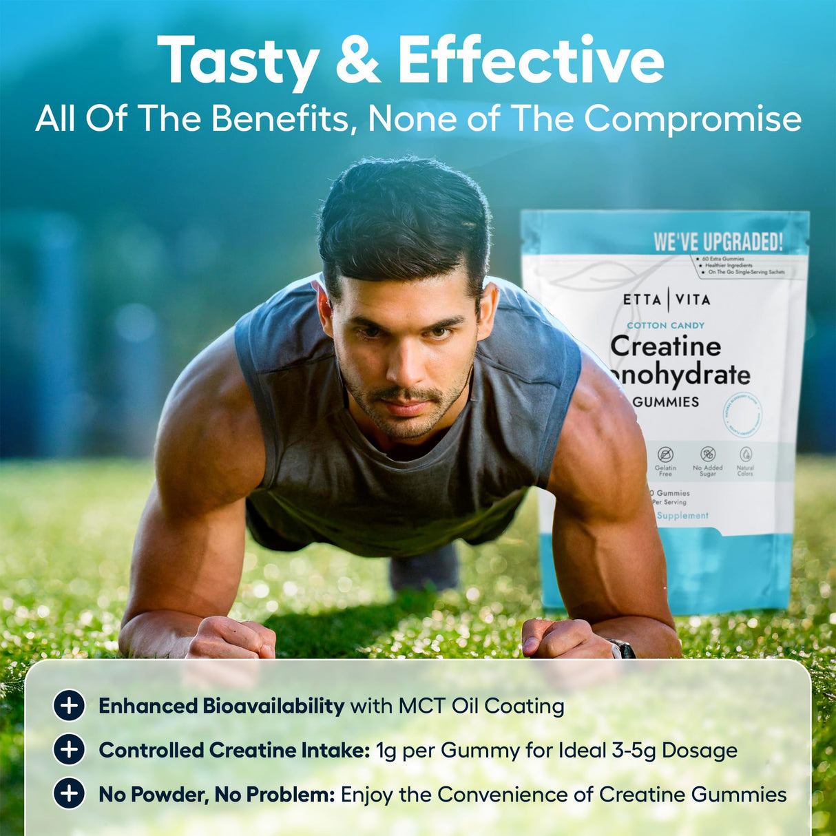 Sugar-Free Creatine Monohydrate Gummies (5g Per Packet) - Potent Creatine Gummies for Men & Women, Supplement for Muscle Support, Cellular Energy, Cognitive Function - Non-GMO, Gluten-Free, Vegan