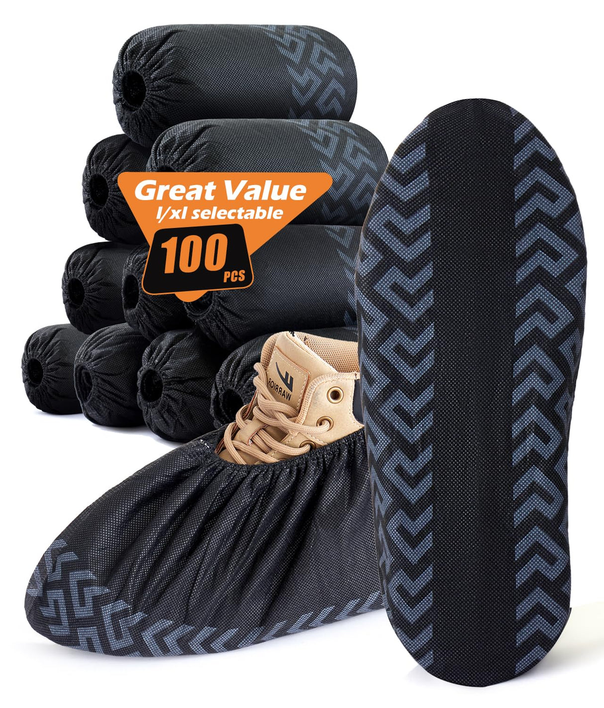 X-Large 100 Pcs Shoe Covers Disposable Non-Slip,Shoe Covers for Indoors Reusable,Slip-resistant, Durable, Breathable, Non-Woven Booties for Shoes Covers,Stretchable Fits Up To13 US Men,Black