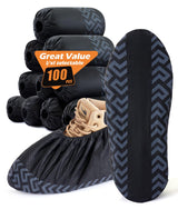 X-Large 100 Pcs Shoe Covers Disposable Non-Slip,Shoe Covers for Indoors Reusable,Slip-resistant, Durable, Breathable, Non-Woven Booties for Shoes Covers,Stretchable Fits Up To13 US Men,Black