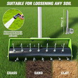 Failenfeivp Rolling Lawn Aerator Tool Heavy Duty Manual Push Aerator Lawn Tool with 42 Spikes Lawn Aerator Spike Tool for Maintaining Garden Yard Soil Health(Green,70IN)
