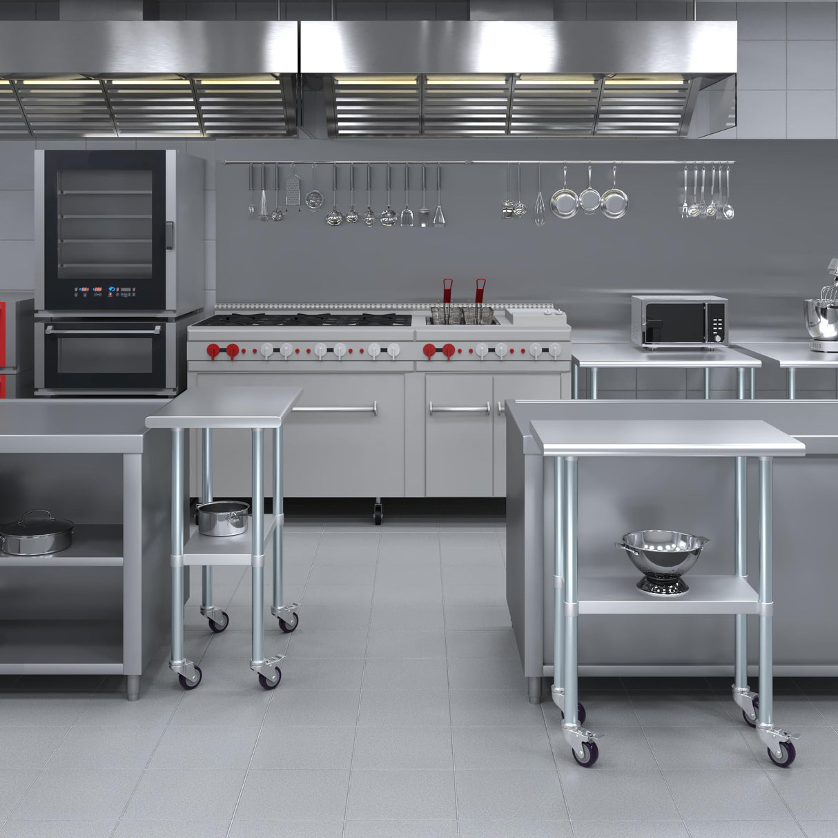 AmGood 18 in. x 30 in. Stainless Steel Work Table with Wheels | Metal Kitchen Food Prep Table | NSF