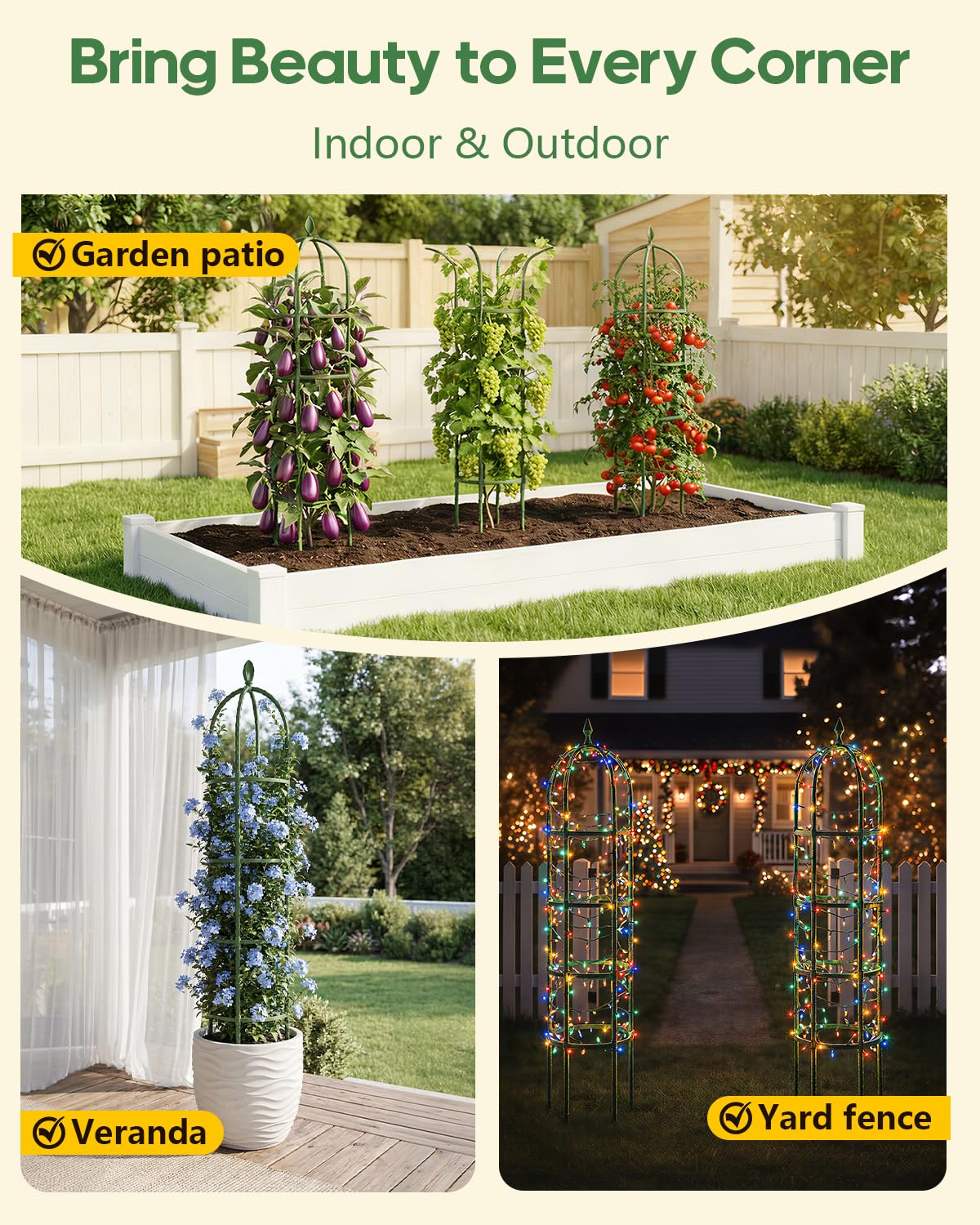 2 Pack 6.2ft High Adjustable Garden Trellis for Climbing Plants, Green