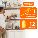 Swiffer Duster Heavy Duty Dusting Kit, Cleaning Supplies, 3 ft Extended Handle, 1 Duster, 12 Refills