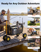VEVOR Beach Fishing Cart, 300 lbs Load Capacity, Foldable Fishing Cart with Heavy-Duty Carbon Steel Frame, 11-Inch All-Terrain Tires, 8 Rod Holders, Strap, Easy to Clean, for Outdoor Camping Picnic