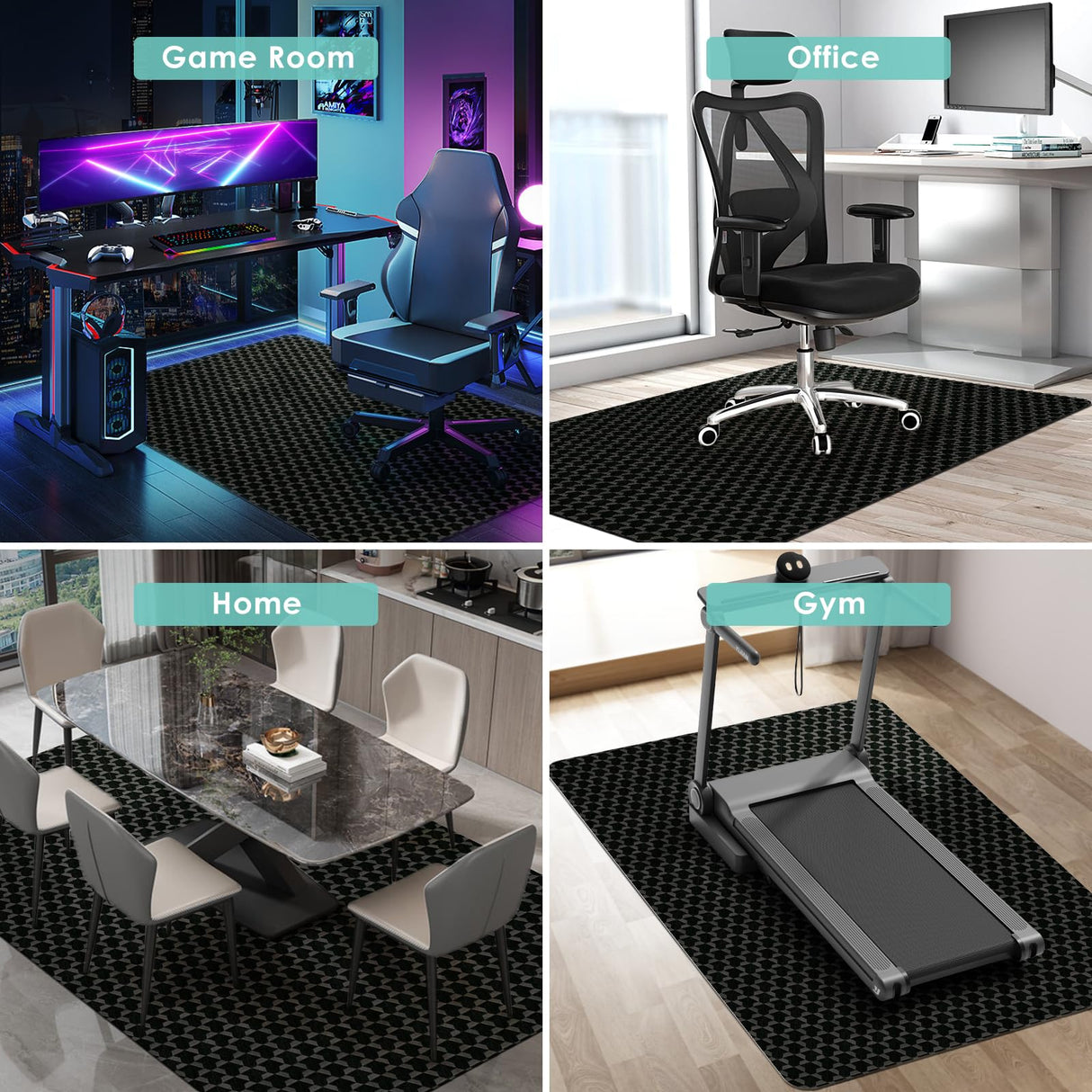 Vicwe Office Chair Mat for Hard Floor, 48""x36"" Anti-Slip PVC Computer Chair Mat for Gaming, Easy Glide for Chairs, Multi-Purpose Floor Protector Desk Chair Mat for Home Office, Black