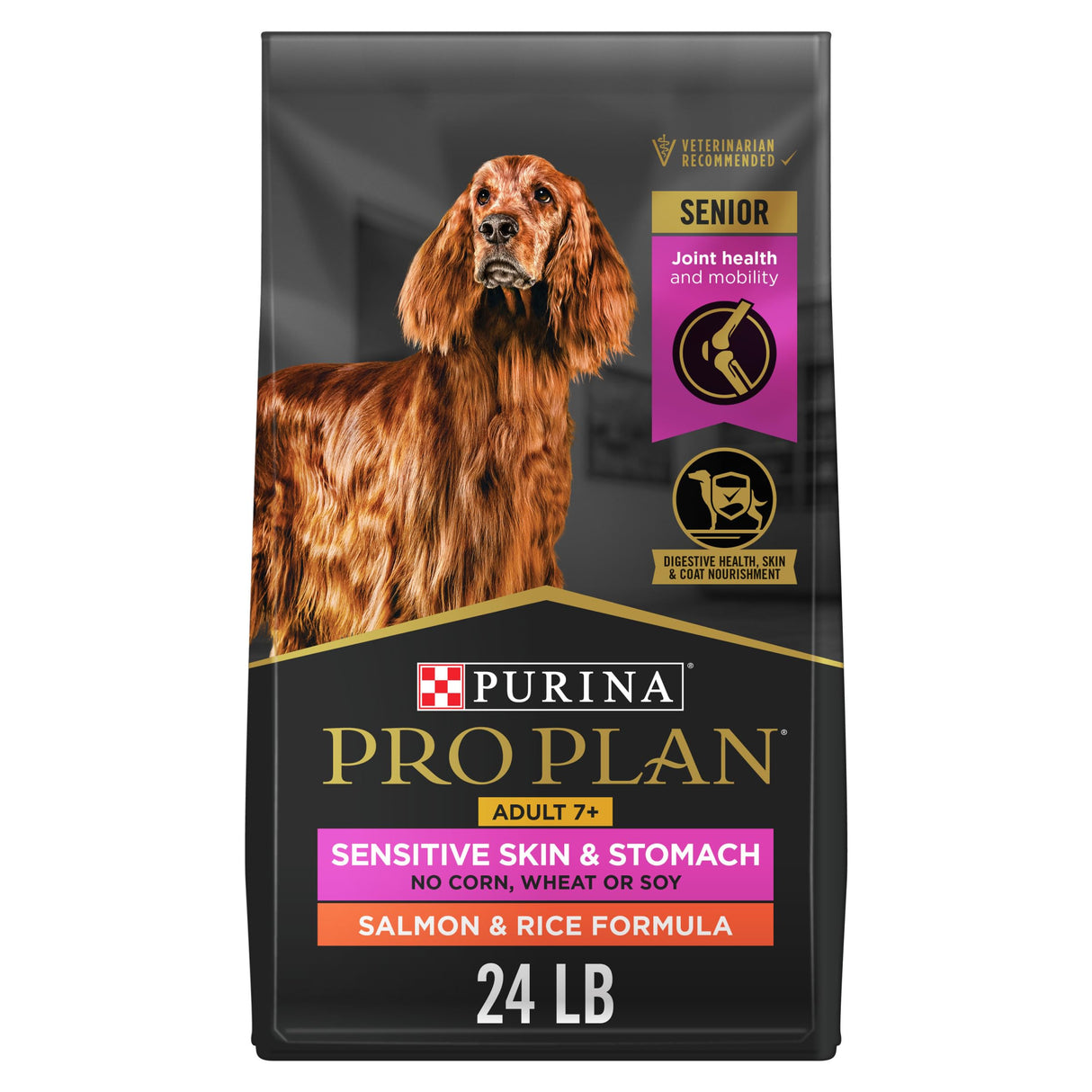 Purina Pro Plan Sensitive Skin and Stomach Dry Dog Food Senior Adult 7 Plus Salmon and Rice Formula - 24 lb. Bag