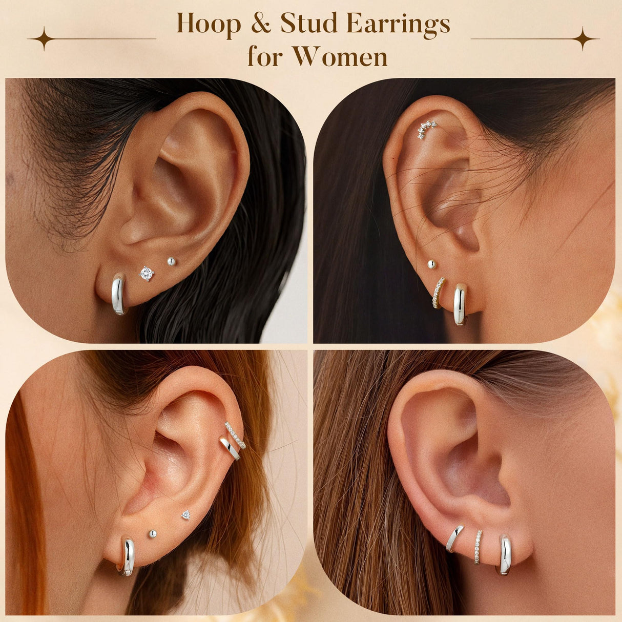 Turandoss 8 Pairs Silver Stud Hoop Earrings for Women Silver Plated