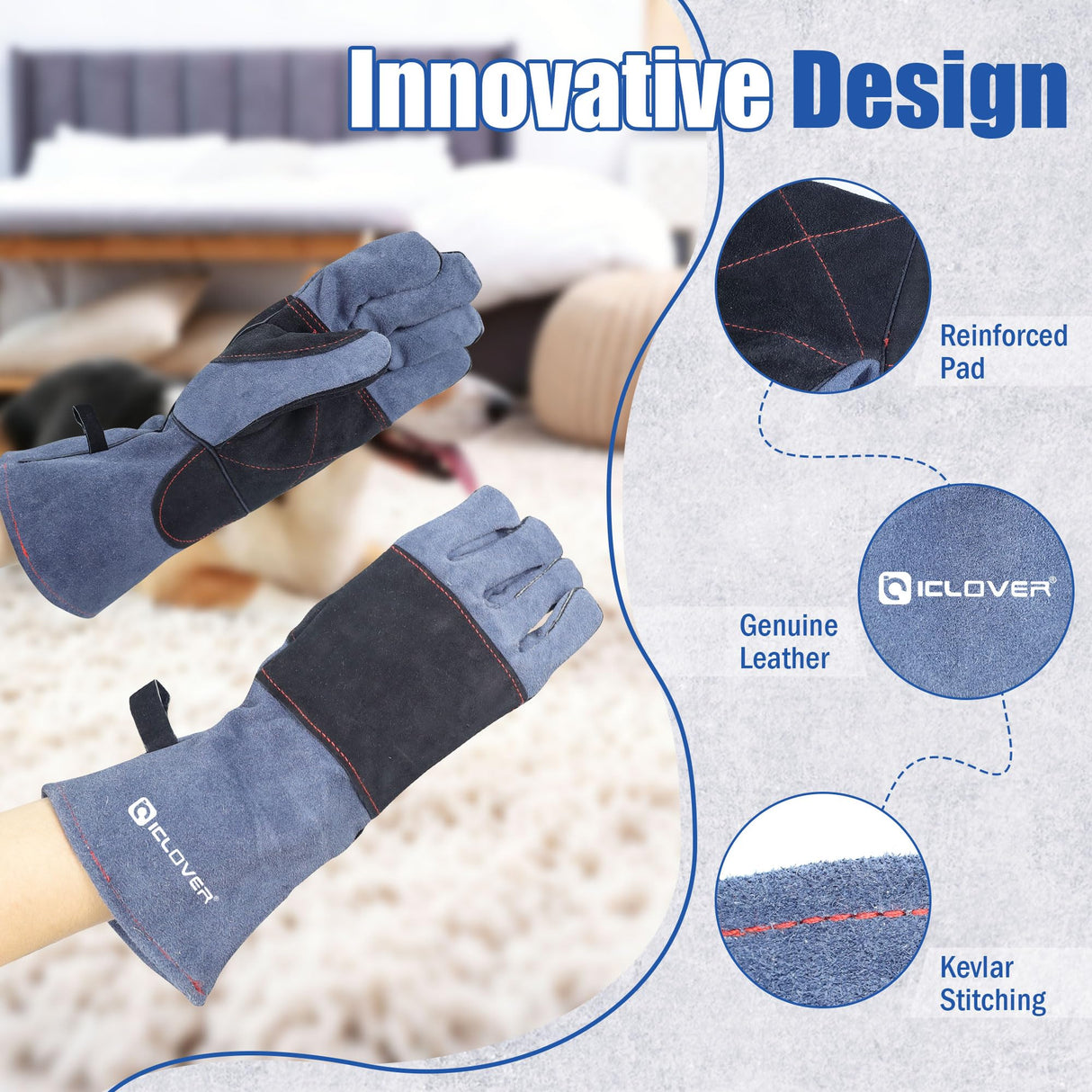 IC ICLOVER Animal Handling Gloves Bite Proof, Small Size for Women, Double Leather Reinforced Padding Palm Protection for Grabbing Snake Reptile Bird Falcon Dog Training Cat Scratch Gloves - 14inch