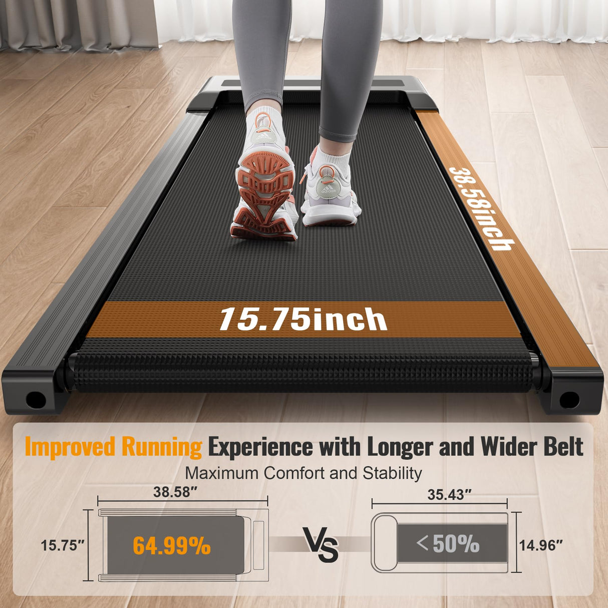 HiFast Walking Pad, Under Desk Treadmill for Home Office, 300 Lbs Capacity Portable Treadmills with Remote Control & LED Display, 2.5HP 2 in 1 Treadmill for Walking Jogging and Running (Black)