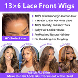 Honey Blonde Ombre Lace Front Wig Human Hair Highlight Body Wave 13X6 Lace Front Wigs Human Hair Pre Plucked HD Frontal 180 Density Glueless 4/27 Highlighted Human Hair Wig 26 Inch