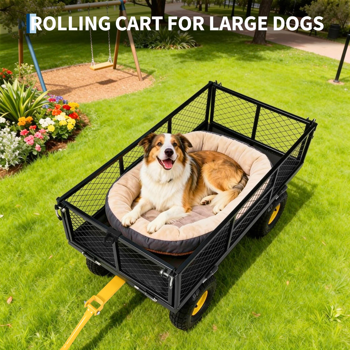 900 Lbs Heavy Duty Steel Garden Cart, Garden Wagon Cart on Wheels, Outdoor Metal Yard Utility Wagon Carts with and Mesh Removable Sides(Convert to Flatbed) and 180°Rotating Handle,Black