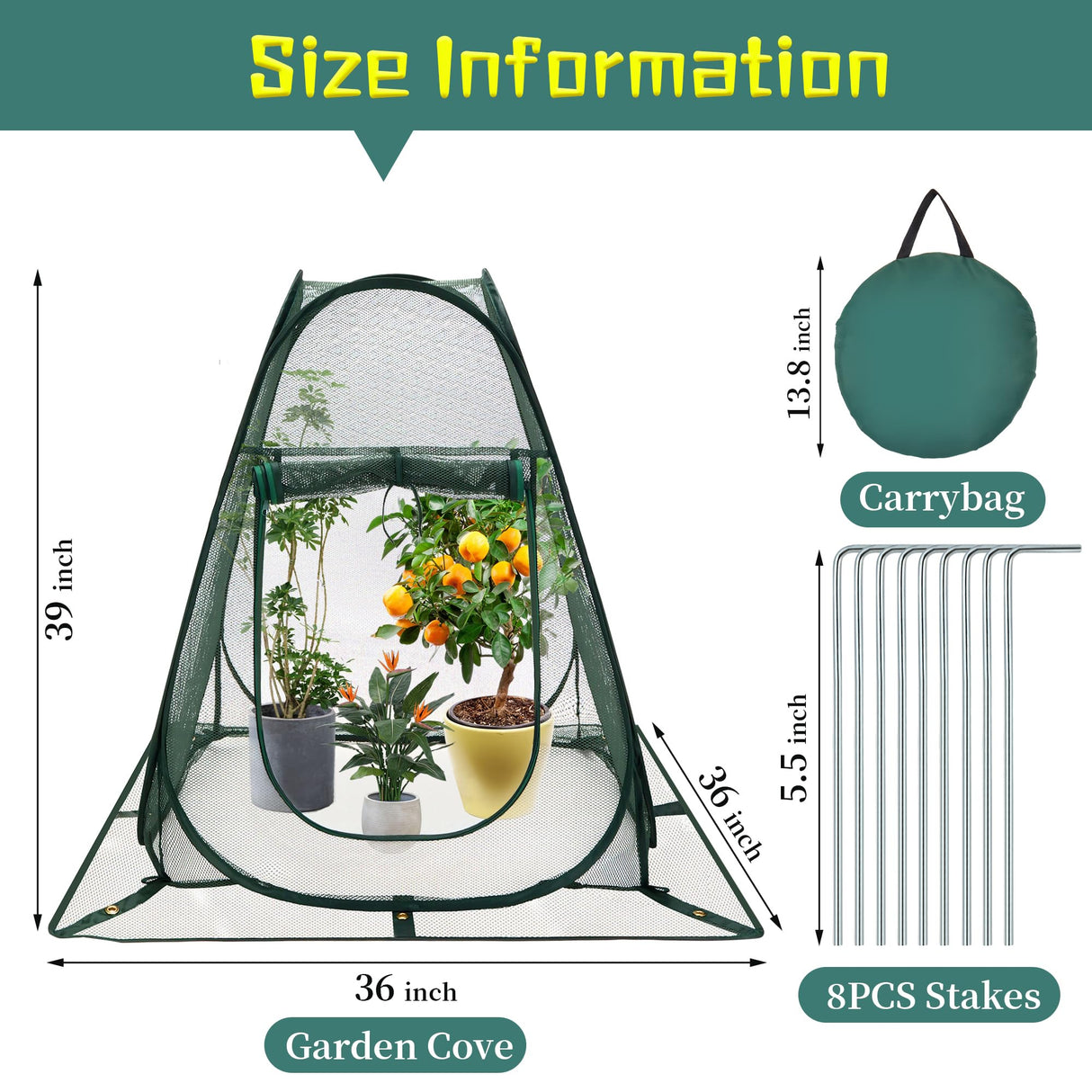 Homiton Pop up Garden Netting Cover Plant Guard Cover with 8 Stakes Bird Plant Tent Protector for Vegetables Fruits Flowers (1, 36 * 36 * 39 inch)
