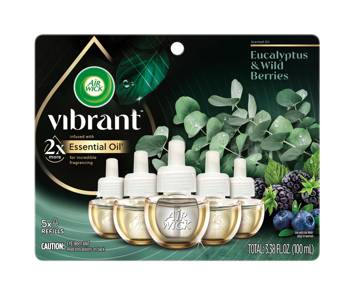 Air Wick Plug In Scented Oil Refills, Eucalyptus + Berries, Air Fresheners for Home Long Lasting, Room Fresheners,Air Freshener Plug In, Essential Oils, Home Essentials for Small&Large Spaces,5 ct