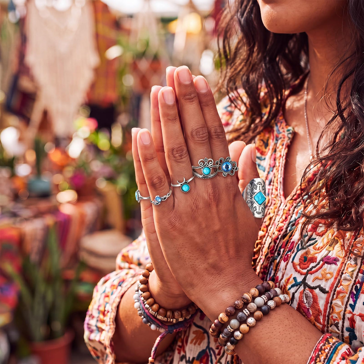 Kigeli 78 Pcs Vintage Turquoise Rings Set Women Western Bohemian Silver Oval Gemstone Boho Joint Knuckle Midi Stacking Rings for Women and Girls