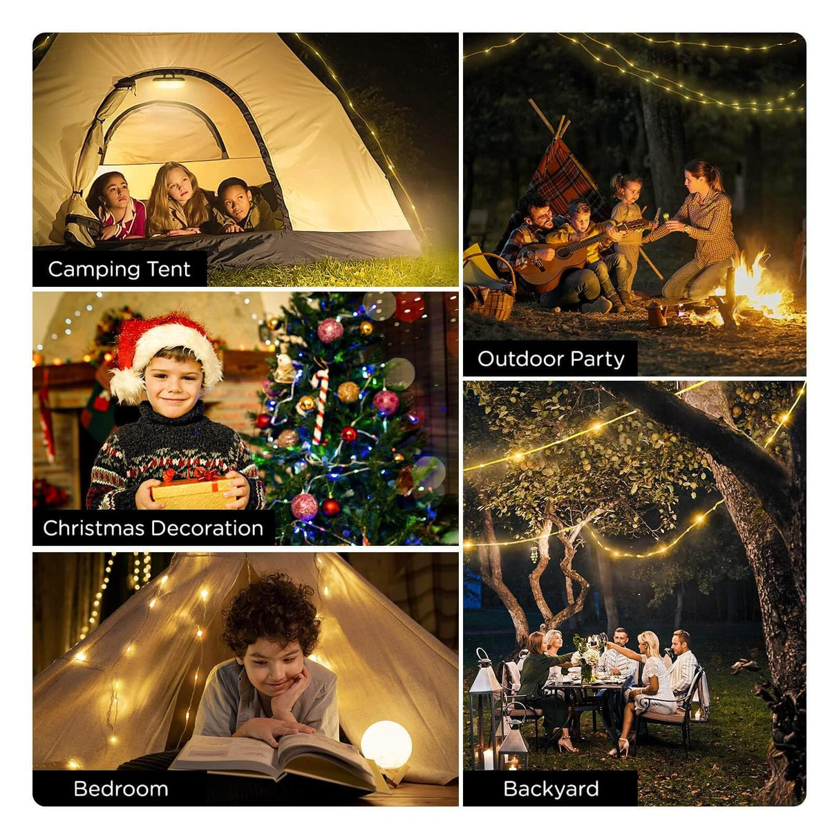 OGERY 2-Pack Camping String Lights, 4 in 1 Quick Storage 32.8FT Rechargeable Outdoor Lights String with 8 Lighting Modes, Hanging Portable LED for Christmas Decor Patio Awning Garden Party Essentials