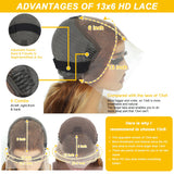 Honey Blonde Lace Front Wig - Human Hair, 13x6 HD Body Wave Highlight Ombre Lace Frontal Wig, Pre Plucked With Baby Hair, 180% Density, Glueless, 30inch