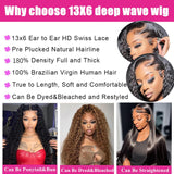 GCTGCT 32 Inch 13x6 Deep Wave Lace Front Wigs Human Hair Pre Plucked 13x6 HD Transparent Lace Frontal Wigs for Women Deep Curly Human Hair Lace Front Wigs with Baby Hair 180% Density Natural Black ﻿
