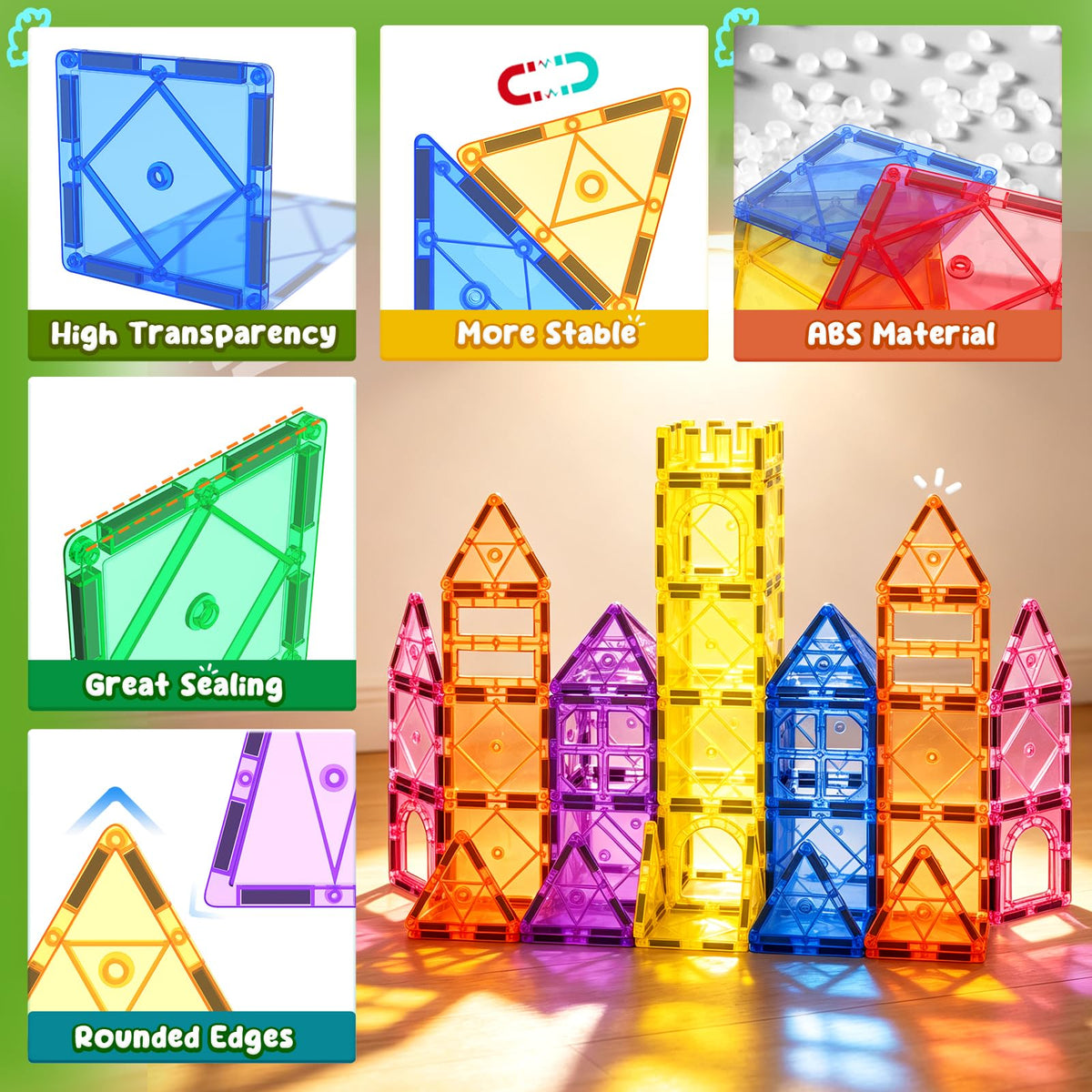 Soyee Magnetic Tiles Toddler Toys Games Sensory Toys for Toddlers 3-4 Magnetic Blocks for Kids Age 3-5 4-8 Outdoor Toddler Activities Preschool Building Learning Toys