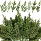 40 Pcs Artificial Pine Branches Assorted Faux Pine Stems Cedar Leaves Needle Sprigs Plastic Fake Christmas Greenery Pine Picks for Xmas Tree Wreaths Garlands DIY Accessories Home Decor (40, Green)