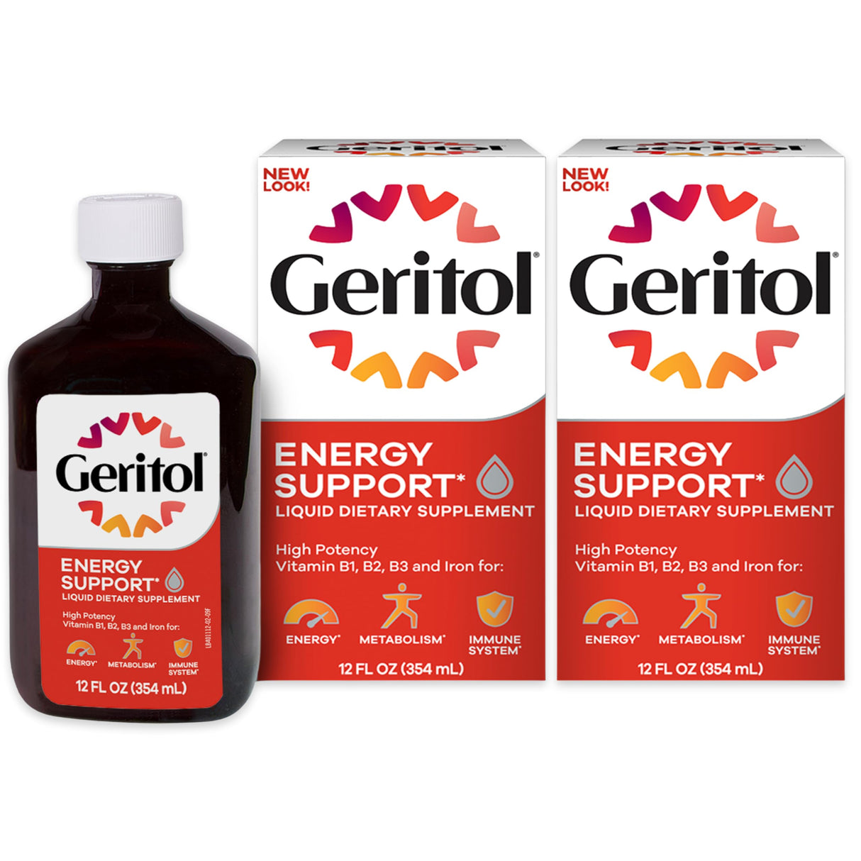 Geritol Liquid Vitamin and Iron Supplement, Energy Support, Contains High Potency B-Vitamins and Iron, Pleasant Tasting, Easy to Swallow, No Artificial Sweeteners, Non-GMO, 12 Oz, 2 Pack
