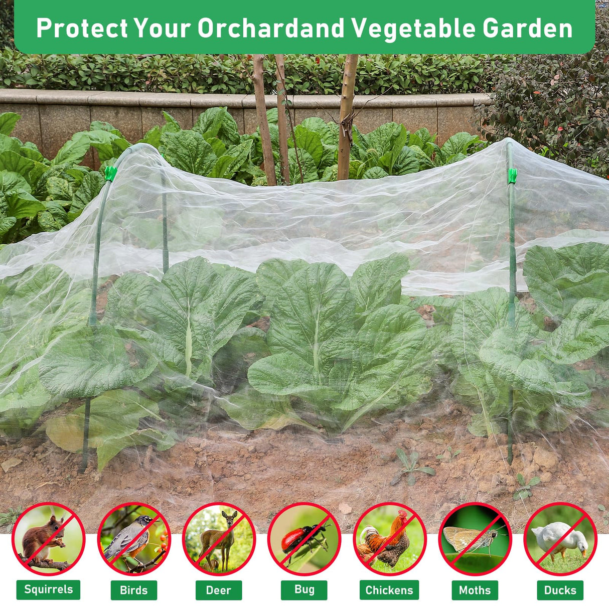 Garden Mesh Netting Kit, 10 * 30FT Ultra Fine Plant Netting Covers with 6 Pcs Garden Hoops & 18 Clips, Row Cover Net Protection for Tree Fruit Barrier Vegetable Fruits Flowers Shrubs Plant Covers Net