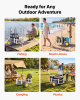 VEVOR Beach Fishing Cart, 200 lbs Load Capacity, Foldable Fishing Cart with Heavy-Duty Carbon Steel Frame, 13-Inch All-Terrain PU Balloon Tires, 7 Rod Holders, for Outdoor Activities Camping Picnic