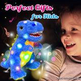 Cuteoy Light-up Singing Plush Blue Dinosaur LED Musical Stuffed Animal T-Rex Adjustable Volume Lullaby Plushies Birthday Christmas Toy Gifts for Kids Toddler Girls, 12"