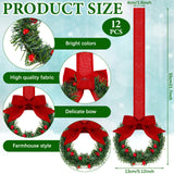 Retrowavy 12 Pcs Christmas Kitchen Cabinet Wreaths with Ribbon 3.94 Inch Mini Christmas Wreath Small Kitchen Xmas Decor for Window Door(Red,Classic Style)