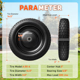 2-PCS 4.80/4.00-8 Tire, 14.5" Flat Free Wheelbarrow Tire and Wheel - Solid Replacement Tires with 3"-7" Adjustable Centered Hub, 5/8" & 3/4" Bearings | Fit 4.80/4.00-8, 4.00-8, 4.00-6, 3.50/3.00-8