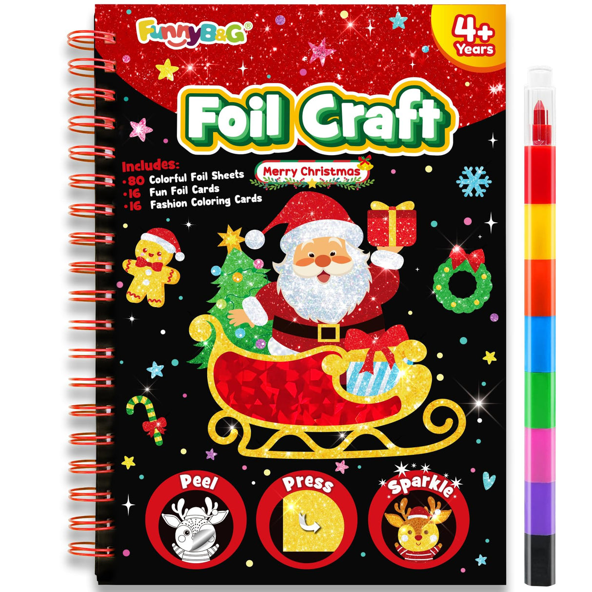 FUNNYB&G Foil Art Craft Activity for Kids - Christmas Crafts Gift Party Favors for Kids Stocking Stuffer Baskets Fillers Gifts Toy for Girls Boys 4 5 6 7 8 9 Years Old(Christmas)