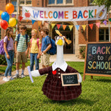 23" Back to School Porch Goose Outfits Teacher Lawn Costume Goose Costume Set Chalkboard Dress Glasses Porch Geese Costumes First Day of School Decoration for Garden Yard Patio Statue Supplies
