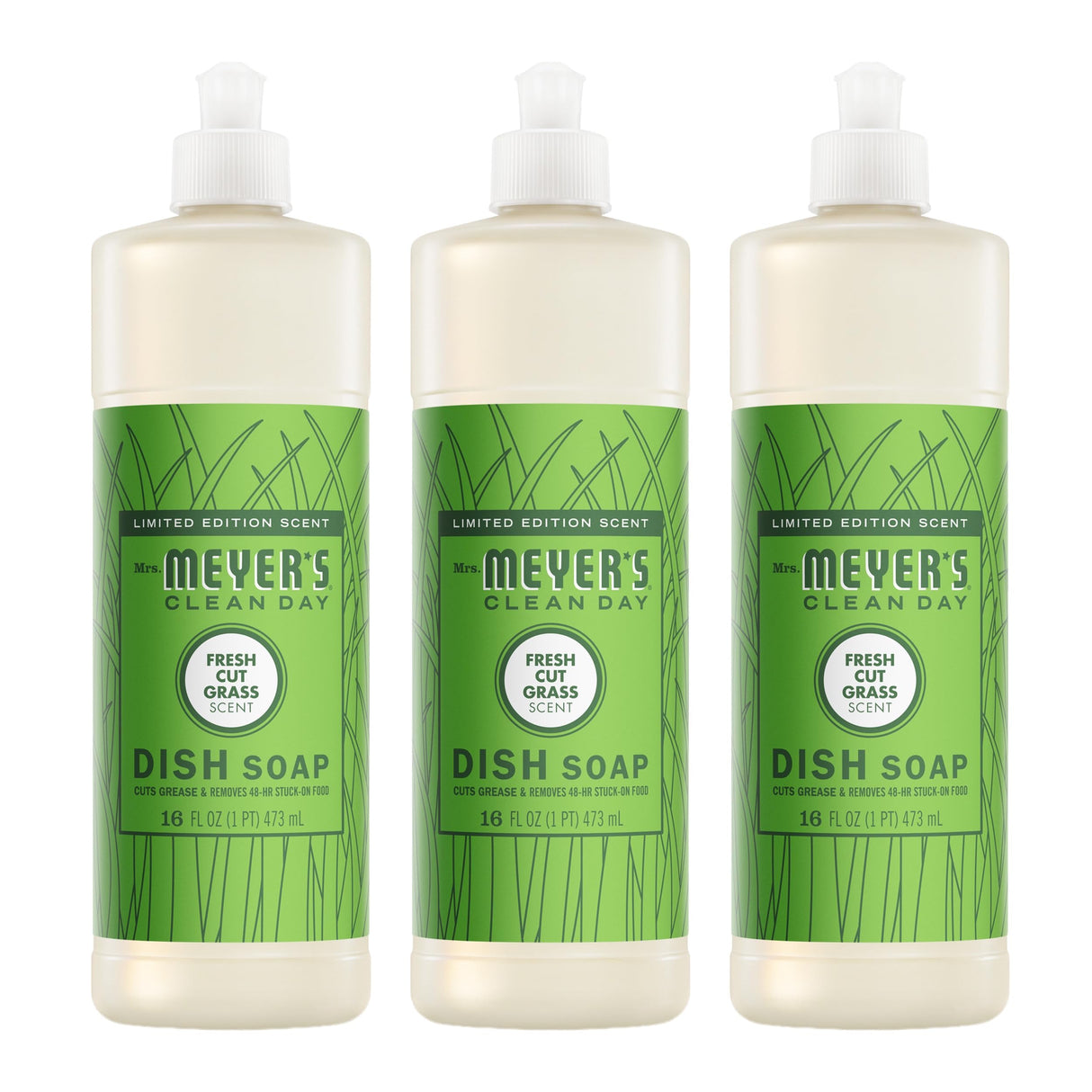 Mrs. MEYER'S CLEAN DAY Liquid Dish Soap, Fresh Cut Grass Scent, 16 Fl Oz Bottle - 3 Pack