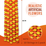 DIYANA IMPEX Marigold Garland for Decoration 10 Pcs of 5 feet Long Strands Artificial Marigold Flowers, Indian Décor for Pooja, Wedding Christmas, Events (Multi 10 pc)
