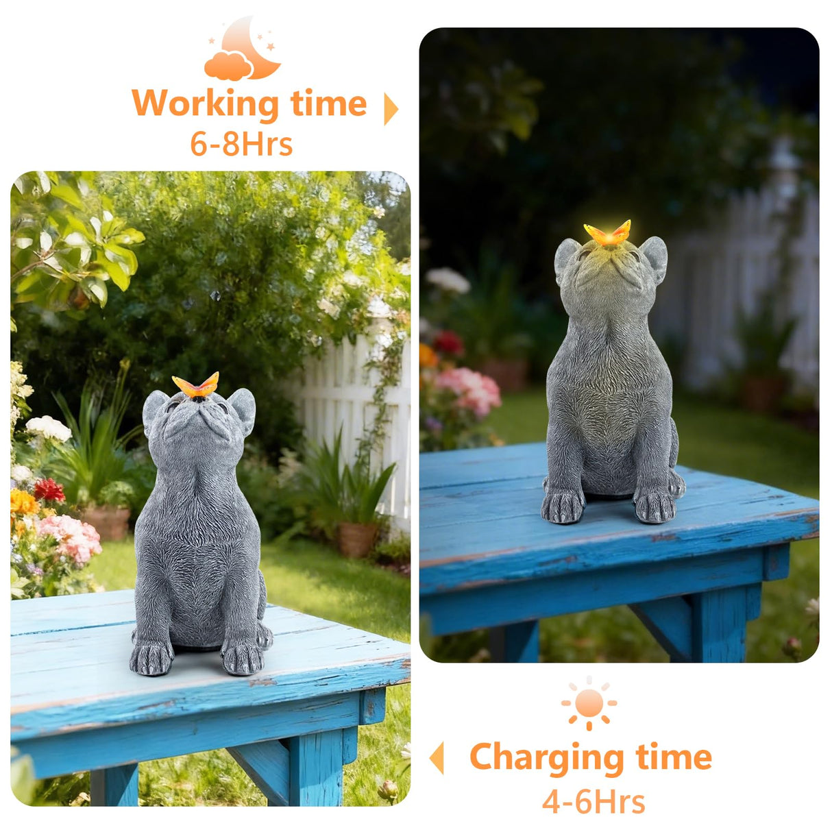 CIYSHO Dog Statue with Solar Butterfly, Cute French Bulldog Garden Statue Outdoor Decor for Outside Yard Lawn Patio Porch, Resin Garden Art Home Decorations Figurine, Dog Lovers Gifts for Women Mom