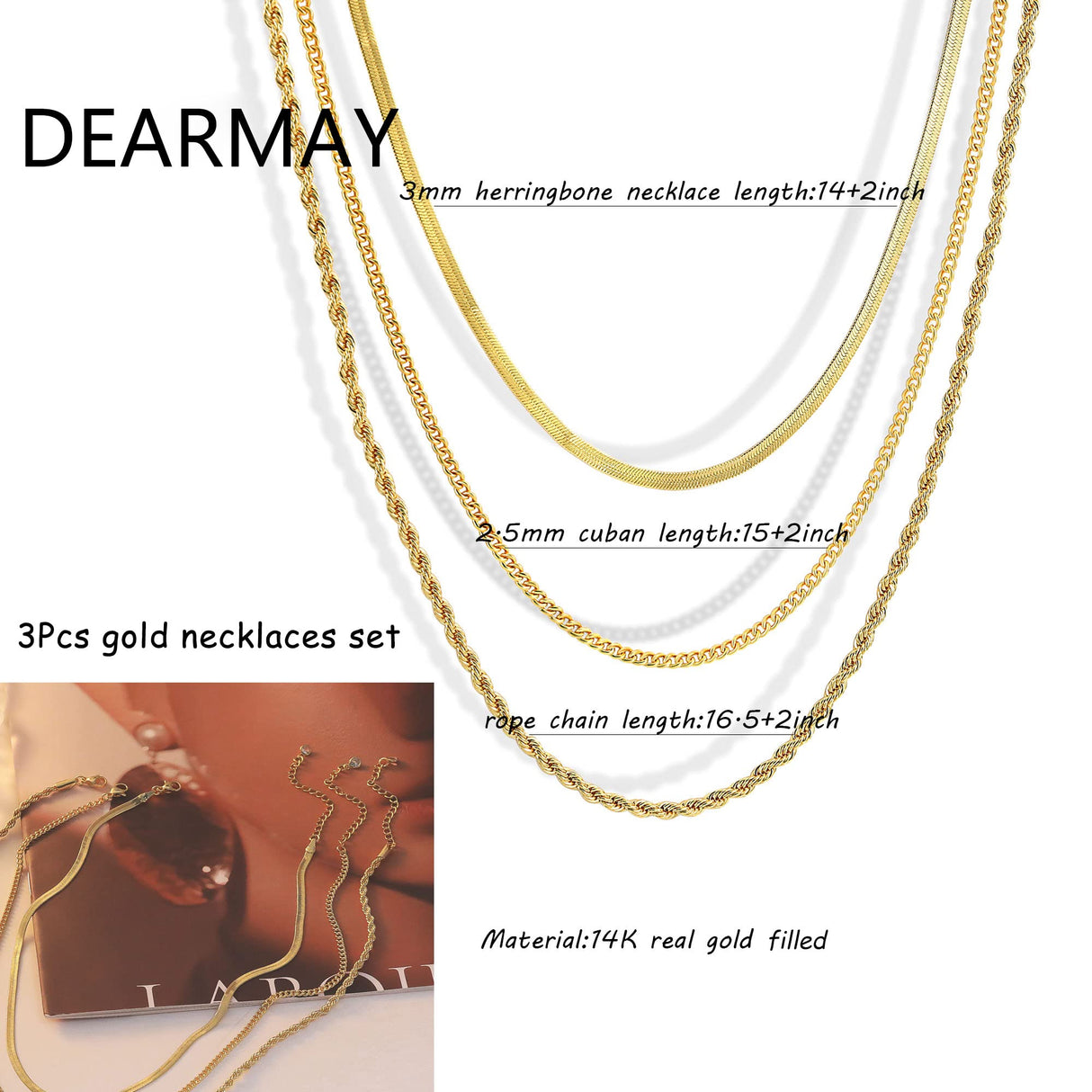 DEARMAY Layered 14K Gold Plated Chain Choker Necklace Set
