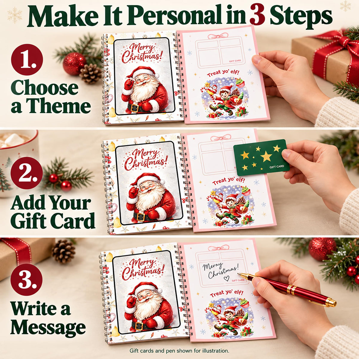 DOTH Christmas Gift Card Book, 4 Pack, Spiral Bound for Holiday Gift Giving