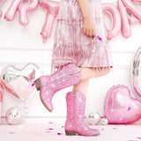 Motasha Cowgirl Boots For Girls Sparkle Girl Cowboy Boots Big Kids Glitter Sequin Dress Toddler Girls' Boot Dressy Western Sparkly Pink 8 Year Old Size 1 Christmas Halloween(M7122 Sequins Pink 1)